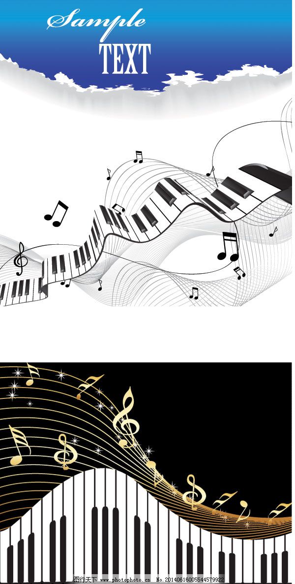清新鋼琴與音符矢量素材