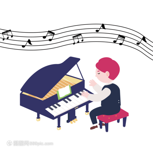 矢量扁平風格彈鋼琴的少年